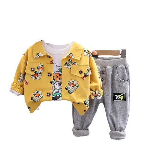 Spring and Autumn Boys Long Sleeve Set Three-Piece Set